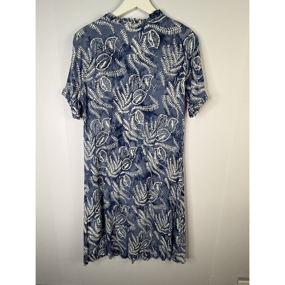 Vtg Orvis Floral Batik Pintuck Button Down Dress Sz M Blue Beachy‎ Vacation - Picture 6 of 12